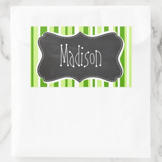 緑ストライプ色のストライプのヴィンテージ 長方形シール (バッグ)