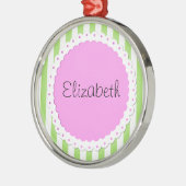 緑ストライプ色の線、パターストライプのン、名前 メタルオーナメント (左)