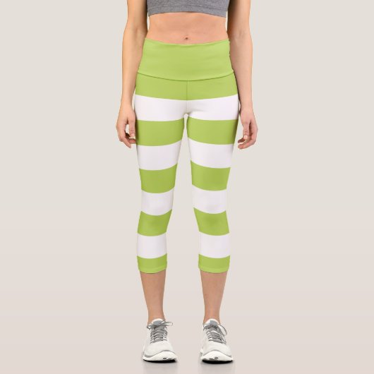 緑ストライプ色、白ストライプ色、パタストライプのーン カプリレギンス (正面)