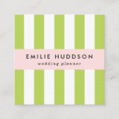 緑ストライプ色、白ストライプ色、パタストライプのーン スクエア名刺 (正面)