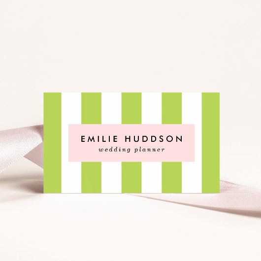 緑ストライプ色、白ストライプ色、パタストライプのーン 名刺