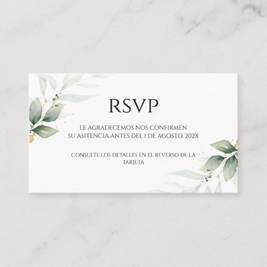緑スペインのの結婚式RSVPカード エンクロージャーカード (正面)