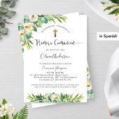緑スペインの色の白金ゴールドフローラ第一聖餐会 招待状