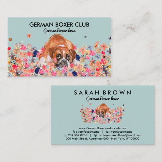 緑ソフトかわいいボクサー犬 名刺 (正面/裏面)