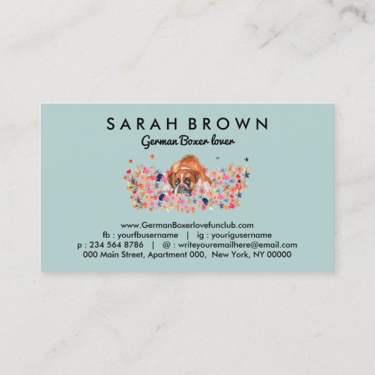 緑ソフトかわいいボクサー犬 名刺 (裏面)