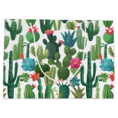 緑ティール（緑がかった色）咲きサボテン模様 ラージペーパーバッグ (裏面)