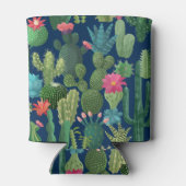 緑ティール（緑がかった色）咲きサボテン模様 缶クーラー (裏面)