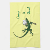 緑トカゲのシェフの台所タオル キッチンタオル (縦)