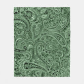 緑トーンフローラペイズリーパターン フリースブランケット (正面)