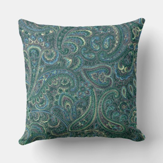 緑トーンヴィンテージ華美ペイズリーパターン クッション (裏面)
