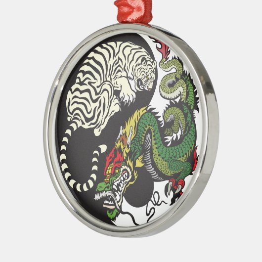 緑ドラゴンおよび白いトラの陰陽の記号 メタルオーナメント (左)
