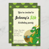 緑ドラゴンの漫画の誕生日のプリントの招待状 招待状 (正面/裏面)