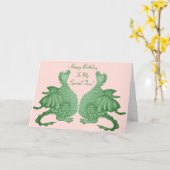 緑ドラゴンの神話上のファンタジーの創造物の双生児 カード (黄色い花)