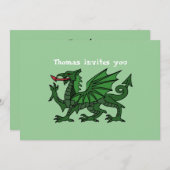 緑ドラゴンの誕生日の招待状 招待状 (正面/裏面)