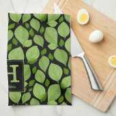 緑バジル葉の草本図植物モノグラム キッチンタオル (四つ折り)