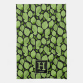 緑バジル葉の草本図植物モノグラム キッチンタオル (縦)