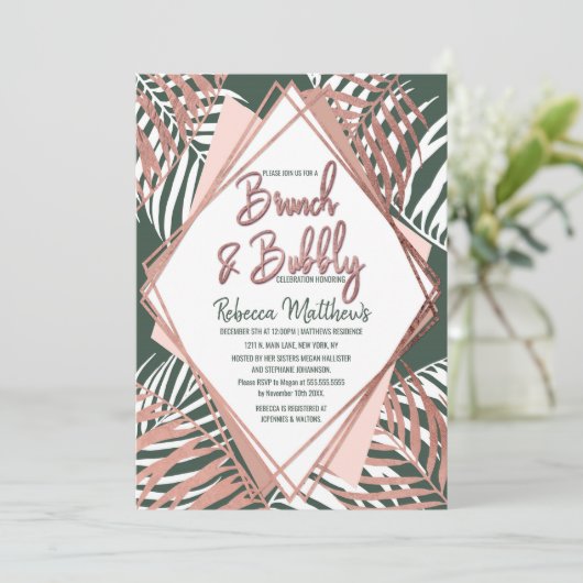 緑バラの金ゴールドの快活な熱帯ヤシの木のブランチ 招待状 (スタンド正面)