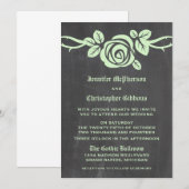 緑バラの黒板の結婚式の招待 招待状 (正面/裏面)