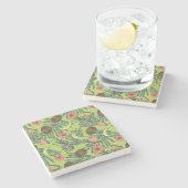 緑パターンのトロピカル・フルーツのスケッチ ストーンコースター (横)