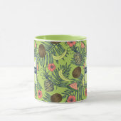 緑パターンのトロピカル・フルーツのスケッチ マグカップ (中央)
