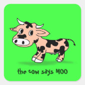 緑パターン(の模様が)あるに描かれた漫画の牛モー スクエアシール (正面)