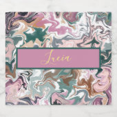 緑パーソナライズされたとピンクの大理石の抽象芸術カスタム スパークリングワインラベル (シングルラベル)