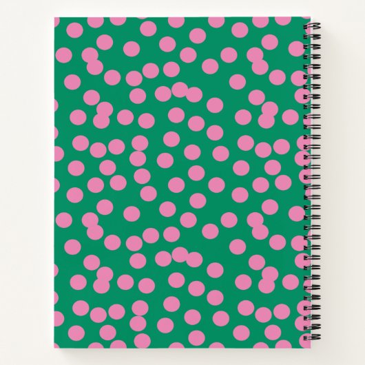 緑パーソナライズされたとピンクの水玉模様スタイリッシュ ノートブック (裏面)