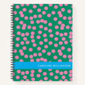 緑パーソナライズされたとピンクの水玉模様スタイリッシュ ノートブック (正面)