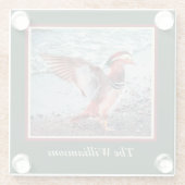 緑パーソナライズされたと濃い赤ミカン ガラスコースター (裏面)