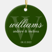 緑パーソナライズされたと白のモノグラム セラミックオーナメント (正面)