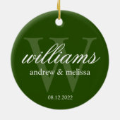 緑パーソナライズされたと白のモノグラム セラミックオーナメント (裏面)