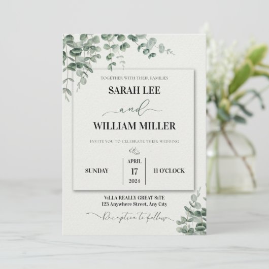 緑パーソナライズされたと白の水の色結婚の 招待状 (スタンド正面)