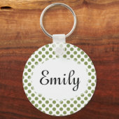 緑パーソナライズされたと白の水玉模様キーチェーン キーホルダー (正面)