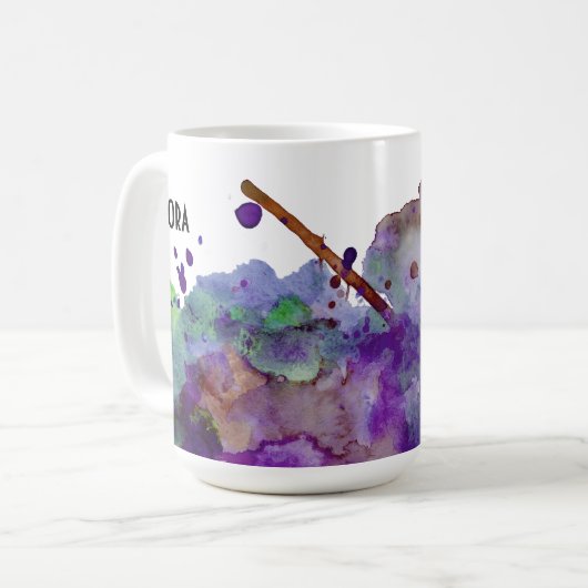緑パーソナライズされたと紫の水彩(ばちゃばちゃ)跳ねる2 コーヒーマグカップ (正面左)