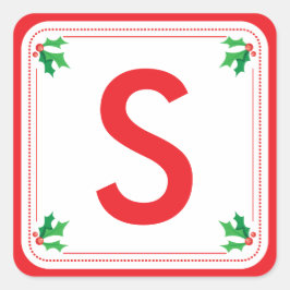 緑パーソナライズされたと赤のホリークリスマスステッカー スクエアシール