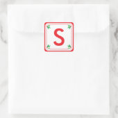 緑パーソナライズされたと赤のホリークリスマスステッカー スクエアシール (バッグ)