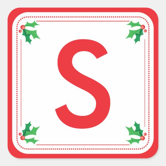 緑パーソナライズされたと赤のホリークリスマスステッカー スクエアシール (正面)