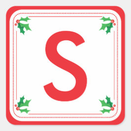 緑パーソナライズされたと赤のホリークリスマスステッカー スクエアシール