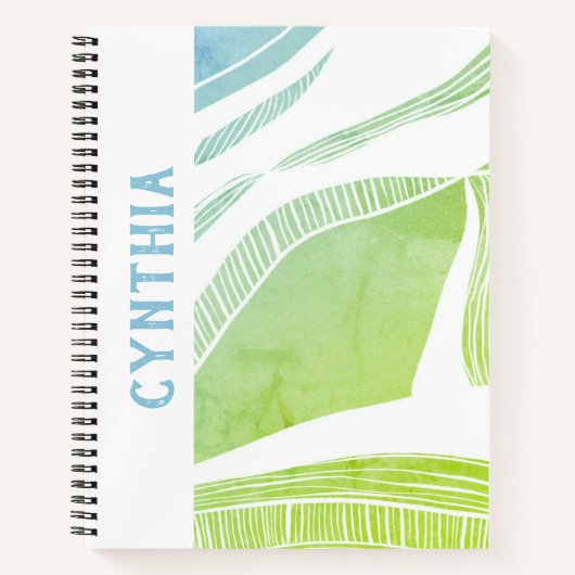 緑パーソナライズされたと青の波 ノートブック (正面)