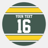 緑パーソナライズされたと黄色のスポーツストライプ選手 ラウンドシール (正面)