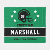 緑パーソナライズされたと黒のサッカー選手の名前 フリースブランケット (正面(横))