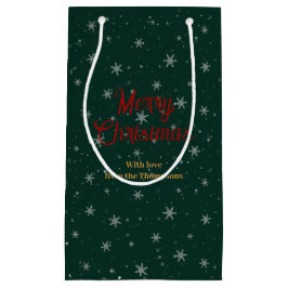 緑パーソナライズされたのクリスマス雪フレーク スモールペーパーバッグ