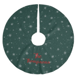 緑パーソナライズされたのクリスマス雪フレーク ブラッシュドポリエステルツリースカート