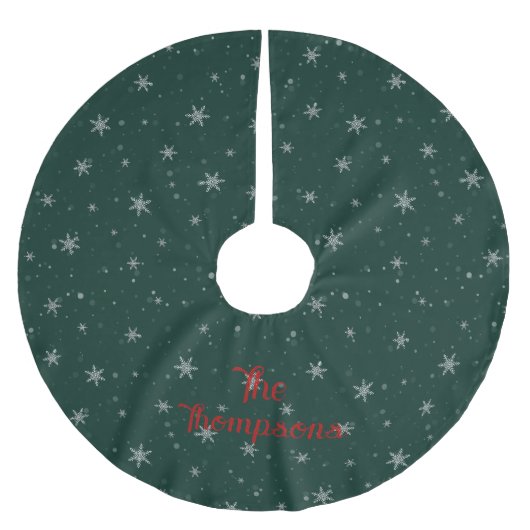 緑パーソナライズされたのクリスマス雪フレーク ブラッシュドポリエステルツリースカート (正面)