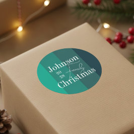 緑パーソナライズされたのストライプ家族の名前クリスマス ラウンドシール