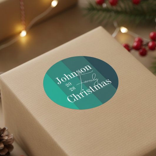 緑パーソナライズされたのストライプ家族の名前クリスマス ラウンドシール