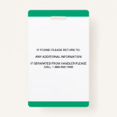 緑パーソナライズされたのホワイトサービスドッグの写真ID バッジ (裏面)