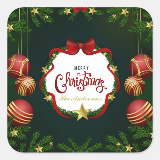 緑パーソナライズされたのメリークリスマス |シール スクエアシール (正面)