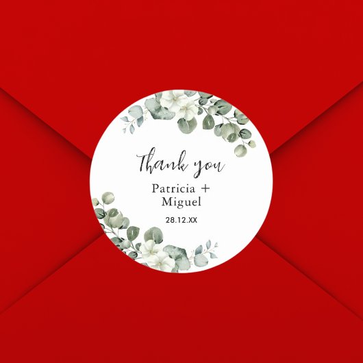 緑パーソナライズされたのユーカリ結婚スありがとう ラウンドシール