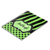 緑パーソナライズされたの白の黒のストライプの水玉模様 ノートブック (左側)